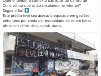 Post da UFSC no Twitter esclarecendo lixo na frente do Centro de Convivência.