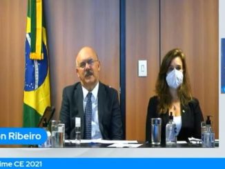 O ministro da Educação, Milton Ribeiro, no Fórum Estadual do Ceará da Undime, que reúne dirigentes municipais da educação — Foto: Reprodução