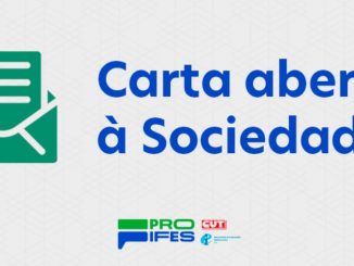 Texto em azul, com fundo cinza: Carta aberta à sociedade
